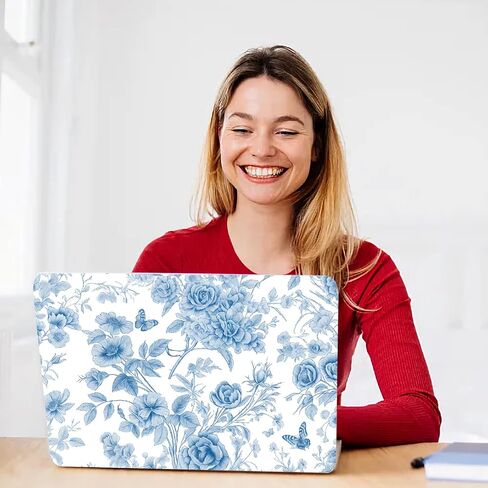 CREATCABIN Blue Flowers Laptop Skin Sticker Decal Netbook Skin Sticker Notebook Art Decal 12" 13" 13.3" 14" 15" 15.4" 15.6 Inch Laptop Protector Cover Waterproof Scratchproof Removable Easy to Apply in Saudi Arabia