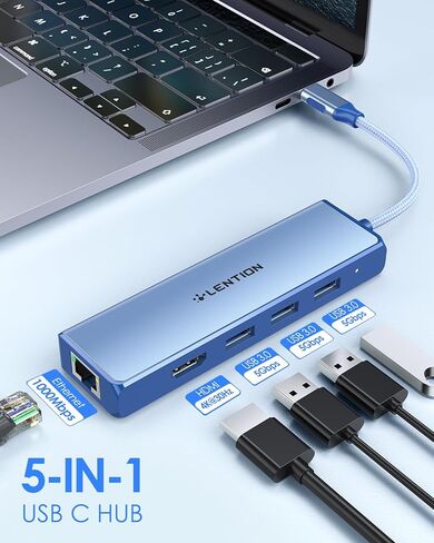 موزع LENTION USB C مع منفذ جيجابت إيثرنت، وشاشة HDMI 4K، و3 منافذ USB-A USB 3.0 لأجهزة MacBook Pro وMacBook Air وDell وLenovo وأجهزة الكمبيوتر المحمولة HP والمزيد، معتمد للسائق الثابت (C25، ذهبي وردي) in Kuwait
