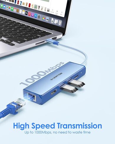 موزع LENTION USB C مع منفذ جيجابت إيثرنت، وشاشة HDMI 4K، و3 منافذ USB-A USB 3.0 لأجهزة MacBook Pro وMacBook Air وDell وLenovo وأجهزة الكمبيوتر المحمولة HP والمزيد، معتمد للسائق الثابت (C25، ذهبي وردي) in Kuwait