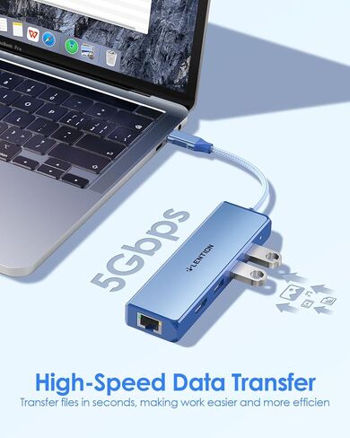 موزع LENTION USB C مع منفذ جيجابت إيثرنت، وشاشة HDMI 4K، و3 منافذ USB-A USB 3.0 لأجهزة MacBook Pro وMacBook Air وDell وLenovo وأجهزة الكمبيوتر المحمولة HP والمزيد، معتمد للسائق الثابت (C25، ذهبي وردي) in Kuwait