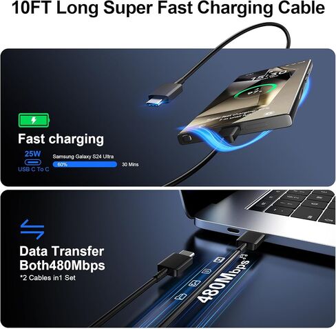 2Port 45W Samsung Super Fast Charger USB C, Type C Charger Fast Charging Android Phone Charger Samsung Galaxy S25 Ultra Charger 10FT C Fast Charging Cord for Samsung Galaxy S25 Ultra/S25/S24/S23/S22 in Saudi Arabia