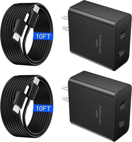 2Port 45W Samsung Super Fast Charger USB C, Type C Charger Fast Charging Android Phone Charger Samsung Galaxy S25 Ultra Charger 10FT C Fast Charging Cord for Samsung Galaxy S25 Ultra/S25/S24/S23/S22 in Saudi Arabia