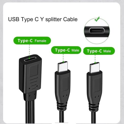 Qaoquda USB C فاصل شحن الكابل ، 1 قدم USB النوع C أنثى إلى 2 USB ثنائي النوع C الذكور y splitter امتداد الشحن (فقط للشحن) in Kuwait