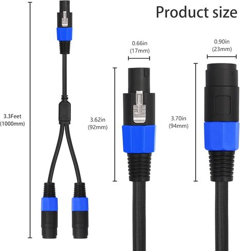 2Pack Speakon Splitter Cable,2FT,1 Male to 2 Female XLR Y Splitter for Audio Signal Transmission,Speakon Cable for Multiple Speaker Cabinets in Saudi Arabia