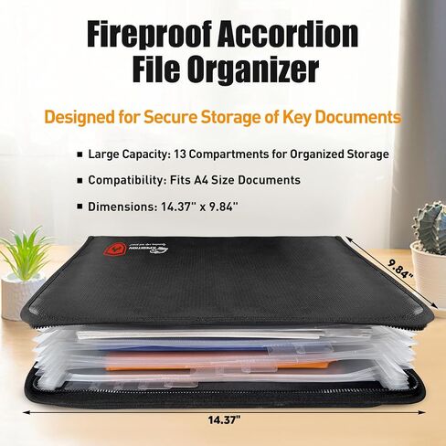 Fireproof Document Box with Lock,File Safe Bag for Home,Multi-Layer Important Document Organizer,Office Paper Storage File Folder Box for Laptop Certificates Passport,Portable Waterproof in Saudi Arabia
