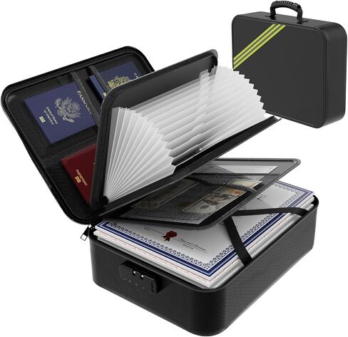 Fireproof Document Box with Lock,File Safe Bag for Home,Multi-Layer Important Document Organizer,Office Paper Storage File Folder Box for Laptop Certificates Passport,Portable Waterproof in Saudi Arabia