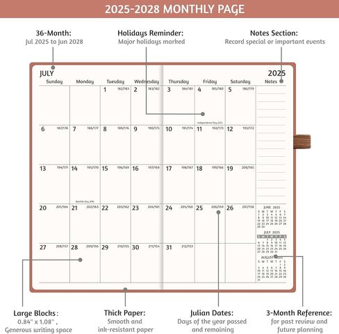 2025-2028 Pocket Monthly Planner ، 3 سنوات تقويم 2025-2028 ، 6.2 '× 3.6' '، التقويم الصغير 2025 ، 36 شهرًا من يوليو 2025-يونيو 2028 ، غلاف فني ، خلفي ، ورق سميك ، خفيف الوزن للحمل in Kuwait