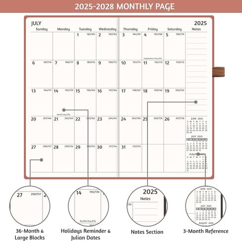 2025-2028 Pocket Monthly Planner ، 3 سنوات تقويم 2025-2028 ، 6.2 '× 3.6' '، التقويم الصغير 2025 ، 36 شهرًا من يوليو 2025-يونيو 2028 ، غلاف فني ، خلفي ، ورق سميك ، خفيف الوزن للحمل in Kuwait