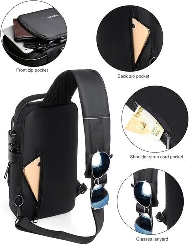 Anti Theft Sling Bag for Men Women, Password Anti-theft Crossbody Bag with USB Charging Port Waterproof Shoulder Bag Crossbody Sling Backpack for Hiking Cycling Running Travel in Kuwait