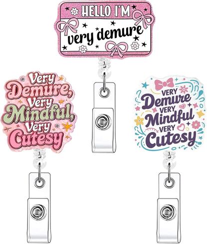 Nurse Badge Reel, Retractable ID Card Holder with Alligator Clip, Bling Acrylic Badge Holder, Demure Funny Design (Demure-1) in Saudi Arabia