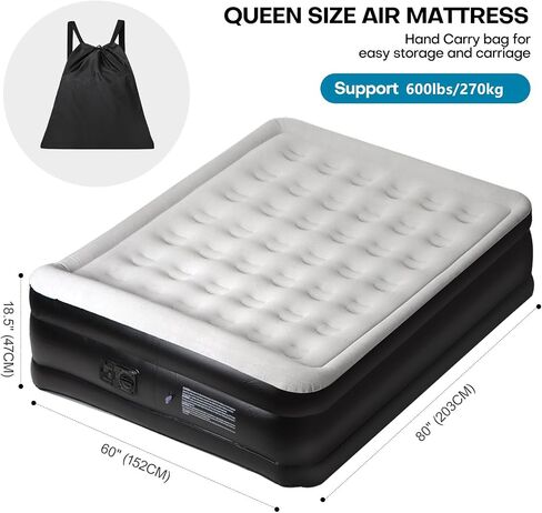Panana Queen Air Mattress with Built in Electric Pump, Height 18.5" Comfort Blow up Inflatable Guest Air Bed Airbed with Flocked Top, Storage Bag for Family, Home, Camping in Kuwait