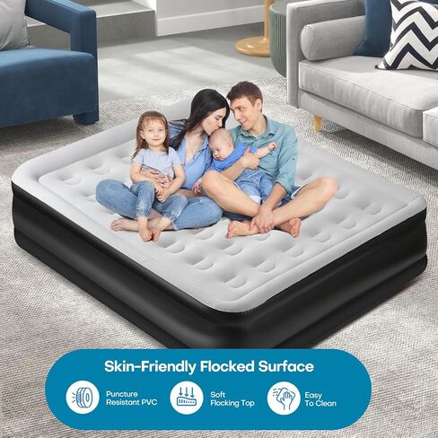 Panana Queen Air Mattress with Built in Electric Pump, Height 18.5" Comfort Blow up Inflatable Guest Air Bed Airbed with Flocked Top, Storage Bag for Family, Home, Camping in Kuwait