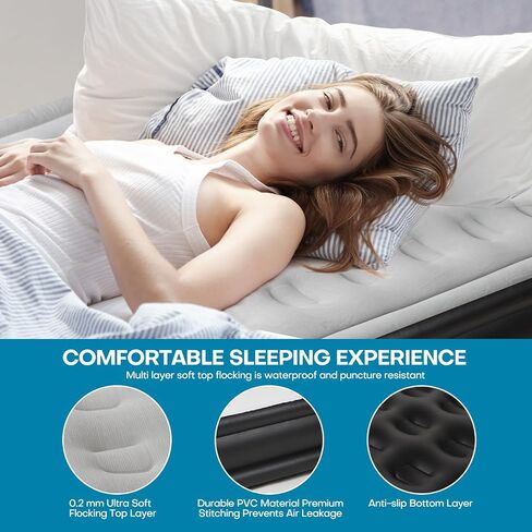 Panana Queen Air Mattress with Built in Electric Pump, Height 18.5" Comfort Blow up Inflatable Guest Air Bed Airbed with Flocked Top, Storage Bag for Family, Home, Camping in Kuwait