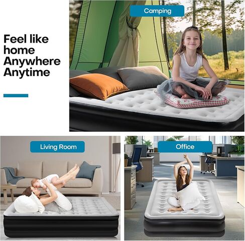 Panana Queen Air Mattress with Built in Electric Pump, Height 18.5" Comfort Blow up Inflatable Guest Air Bed Airbed with Flocked Top, Storage Bag for Family, Home, Camping in Kuwait