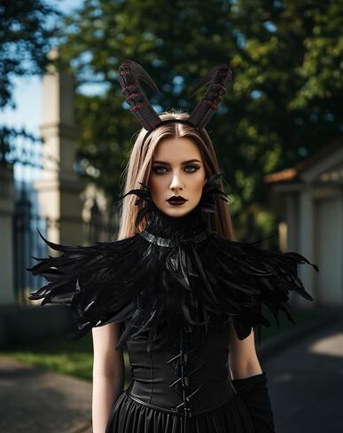 Halloween Gothic Feathers Shawl Devil Sheep Horns Headband Fancy Cape Cosplay costume Accessory in Saudi Arabia