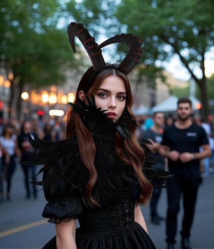 Halloween Gothic Feathers Shawl Devil Sheep Horns Headband Fancy Cape Cosplay costume Accessory in Saudi Arabia