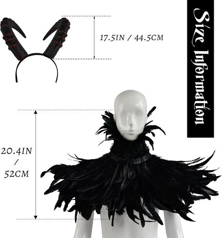 Halloween Gothic Feathers Shawl Devil Sheep Horns Headband Fancy Cape Cosplay costume Accessory in Saudi Arabia