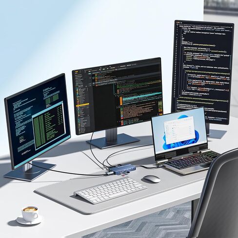 ANYOYO USB C Docking Station Dual Monitor, Laptop Docking Station 3 Monitors, with 2HDMI +DP 4K@60Hz,3*USB -C 3.1+2*USB- A3.1 10Gbps,PD100 SD/TF 3.0, Audio for HP,Dell, Lenovo (Gray) in Kuwait