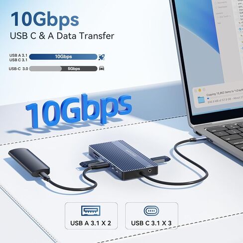 ANYOYO USB C Docking Station Dual Monitor, Laptop Docking Station 3 Monitors, with 2HDMI +DP 4K@60Hz,3*USB -C 3.1+2*USB- A3.1 10Gbps,PD100 SD/TF 3.0, Audio for HP,Dell, Lenovo (Gray) in Kuwait