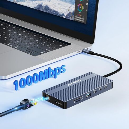 ANYOYO USB C Docking Station Dual Monitor, Laptop Docking Station 3 Monitors, with 2HDMI +DP 4K@60Hz,3*USB -C 3.1+2*USB- A3.1 10Gbps,PD100 SD/TF 3.0, Audio for HP,Dell, Lenovo (Gray) in Kuwait