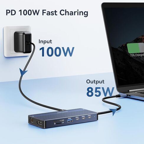 ANYOYO USB C Docking Station Dual Monitor, Laptop Docking Station 3 Monitors, with 2HDMI +DP 4K@60Hz,3*USB -C 3.1+2*USB- A3.1 10Gbps,PD100 SD/TF 3.0, Audio for HP,Dell, Lenovo (Gray) in Kuwait
