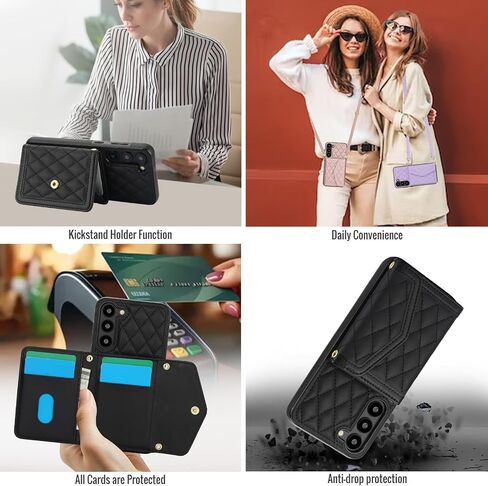 for Samsung Galaxy S25 Plus / S25+ Crossbody Wallet Case for Women, PU Leather Card Slot Phone Case with Cash Pocket Kickstand Purse Lanyard Case Cover for Samsung S25 Plus.Pocket Black in Kuwait