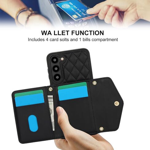 for Samsung Galaxy S25 Plus / S25+ Crossbody Wallet Case for Women, PU Leather Card Slot Phone Case with Cash Pocket Kickstand Purse Lanyard Case Cover for Samsung S25 Plus.Pocket Black in Kuwait