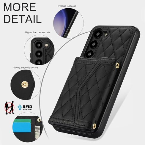 for Samsung Galaxy S25 Plus / S25+ Crossbody Wallet Case for Women, PU Leather Card Slot Phone Case with Cash Pocket Kickstand Purse Lanyard Case Cover for Samsung S25 Plus.Pocket Black in Kuwait