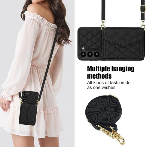for Samsung Galaxy S25 Plus / S25+ Crossbody Wallet Case for Women, PU Leather Card Slot Phone Case with Cash Pocket Kickstand Purse Lanyard Case Cover for Samsung S25 Plus.Pocket Black in Kuwait