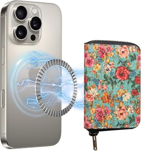 maogoam for MagSafe Wallet Women, Zipper Magnetic Cards Holder Wallet, Stronger Magnetic Wallet for iPhone 16/15/14/13/12, Leather Wallet Fit 5-7 Cards and Cash, Coin, RFID Blocking, Gerbera in Kuwait