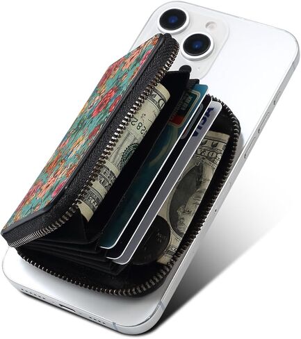 maogoam for MagSafe Wallet Women, Zipper Magnetic Cards Holder Wallet, Stronger Magnetic Wallet for iPhone 16/15/14/13/12, Leather Wallet Fit 5-7 Cards and Cash, Coin, RFID Blocking, Gerbera in Kuwait