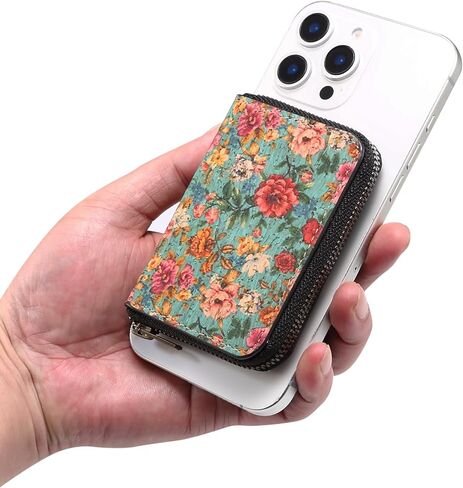 maogoam for MagSafe Wallet Women, Zipper Magnetic Cards Holder Wallet, Stronger Magnetic Wallet for iPhone 16/15/14/13/12, Leather Wallet Fit 5-7 Cards and Cash, Coin, RFID Blocking, Gerbera in Kuwait