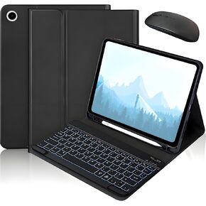 Keyboard Case for Samsung Galaxy Tab A9+ / A9 Plus 11inch - 7 Color Backlit with S Pencil Holder Keyboard, Slim Folio Case and Mouse (Black)