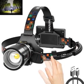 Headlamp Rechargeable,2000LM Super Bright Led Head Lamp With Motion Sensor,10 Modes,125°Adjustable Head Lights for Forehead,Waterproof Head Flashlight for Adults,Bike,Camping,Zoomable Headband Light