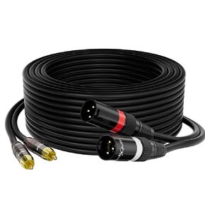 Dual XLR to 2 RCA Stereo Audio Cable 20 FT, Unbalanced 2 XLR to 2 RCA Male Interconnect Cable,【Zinc Alloy Shell, OFC, Gold-Plated Plug】for Home Theater, Microphone, Speaker, Amplifiers, HiFi Systems