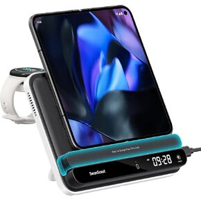 Charging Station for Pixel 9 Pro Fold/Pixel Fold/9 Pro/8 Pro/8a/7, Wireless Charger for Pixel Watch 3/2/Fitbit Versa 4/3/Sense 2/ACE LTE (Not for Pixel Watch 1), for Pixel Buds Pro 2, SwanScout 710FG2
