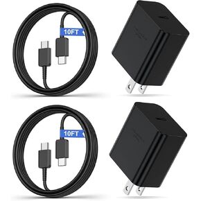 2Pack 45W Super Fast Charger with Type C Cable 10ft, USB C Wall Charging Block Plug and Android Phone Charger Cord Long for Samsung Galaxy S25/S24 Ultra/S24+/S23+/S22+/S22 Plus/S21/S20/Note 20/Note10+