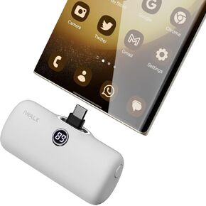 iWALK Small Portable Charger, 4800mAh 18W PD Fast Charging Power Bank with Built-in USB-C Connector, External Mini Battery Pack for Samsung Galaxy Z Flip, S24/S23, Android, iPhone 15/Pro/Max, Black