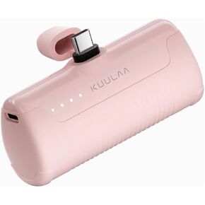 Kuulaa Portable Charger USB C with Built-in USB-C Plug, 4500mAh Mini Power Bank Small Battery Pack for iPhone 15/16,Samsung S22/S23 & Android (Pink)