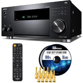 Onkyo TX-RZ50 9.2-Channel 8k/4k Network AV Receiver, 250W Per Channel at 6 Ohms Bundle w/Deco Essentials 100-Feet Speaker Wire Cable, 5-Pair Quality Brass Banana Plugs & Microfiber Cleaning Cloth