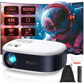Mini Projector with WiFi and Bluetooth, Full HD 1080P Portable Projector, 4K Supported Outdoor Projector, Lag-free 5G WIFI 6, Compatible with iPhone, Android, PC, TV Stick, PS5, Xbox