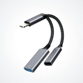 Iphone OTG Adapter Charger Cable Lightning Male to USB Female Splitter Camera Memory Flash Drive Cord Card Reader Mouse Keyboard for Apple Certified 13 12 11 Pro Max X Xs 7 8 Ipad Air Dongle Converter