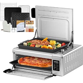 10-in-1 Digital Air Fryer Pizza Oven Combo, Air Fry Countertop Oven Flip UP Save 50% Space, Electric Indoor Countertop Toaster Oven Air Fryer Easy Clean Easy Use