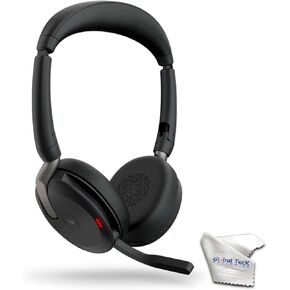 Jabra Evolve2 65 Flex MS Stereo Bluetooth Noise Cancelling Headset (Link380a) Compatible with Mac PC,Smartphones and Tablets - with GTW Microfiber Cloth and Global Teck Gold Support Plan