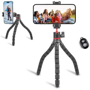 PULUZ Portable Phone Tripod with Wireless Remote and Clip, Flexible Cell Phone Tripod Stand for Video Recording/Vlogging/Selfie