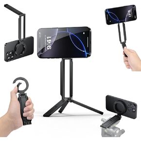 Magnetic Phone Tripod Stand Foldable Magnetic Mini Tripod Pocket Cell Phone Stand with Arca-Swiss, 1/4'' Screw Hole,Compatible with Magsafe for iPhone 16/15/14/13/12