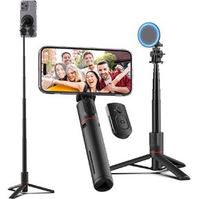 Magnetic 2-in-1 Selfie Stick and Tripod for iPhone (Compatible with MagSafe) Secure Magnet Phone Holder with Remote Shutter