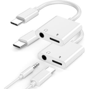 USB C to 3.5mm Headphone and Charger Adapter, 2-Pack Type C to Aux Jack Dongle Cable Cord with PD Fast Charging for Apple iPhone 16/15/Pro/Max/Plus, iPad, for Samsung Galaxy S22/S23/S24 Ultra