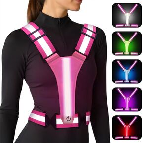 LED Reflective Vest Running Gear, 5 Colors Lights Up Running Vest for Night Walking Cycling, Adjustable Size for Men Women Kids, Rechargeable and Lightweight