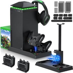 MENEEA Cooling Fan Dust Proof for Xbox Series X Console with Colorful Light Strip, Charging Stand with Cooling Fan for Xbox Series X Console and Controller